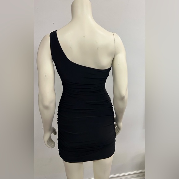 DEB RUCHED BLACK FORMAL DRESS ONE SHOULDER MINI SIZE SMALL - Picture 6 of 6